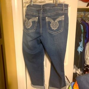 Cuffed capris with jeweled pockets